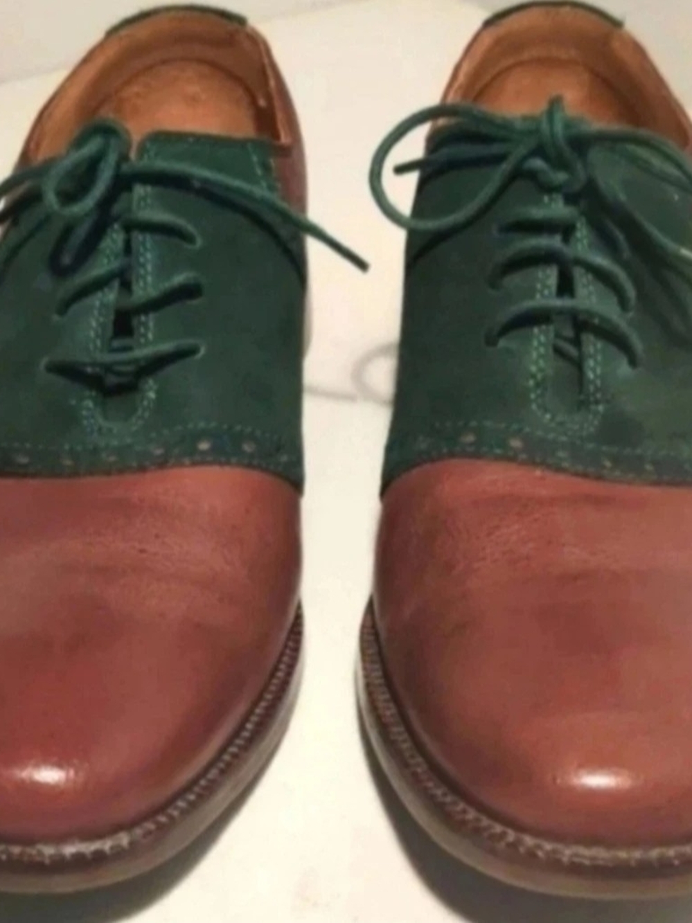 Cole Haan Mens 7 1/2 Green Suede & Brown Leather Loafer....